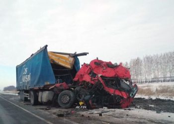 Две фуры уничтожили друг друга на трассе в Новосибирской области, оба водителя погибли