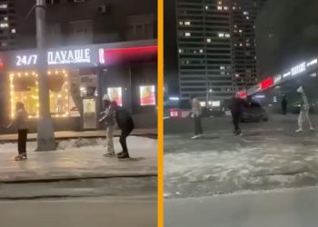 Трое новосибирцев устроили заезд по обледенелому проспекту Маркса