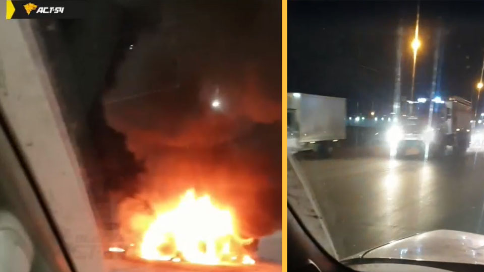 «Жигули» сгорели после ДТП у здания автовокзала Новосибирска