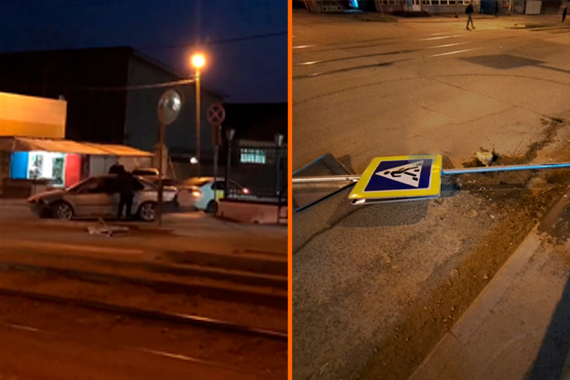 Пьяный лихач снес дорожный знак и бросил машину в Новосибирске