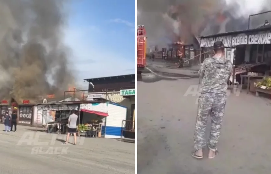 В Новосибирске на выезде из города загорелись два кафе и магазин с автомаслами