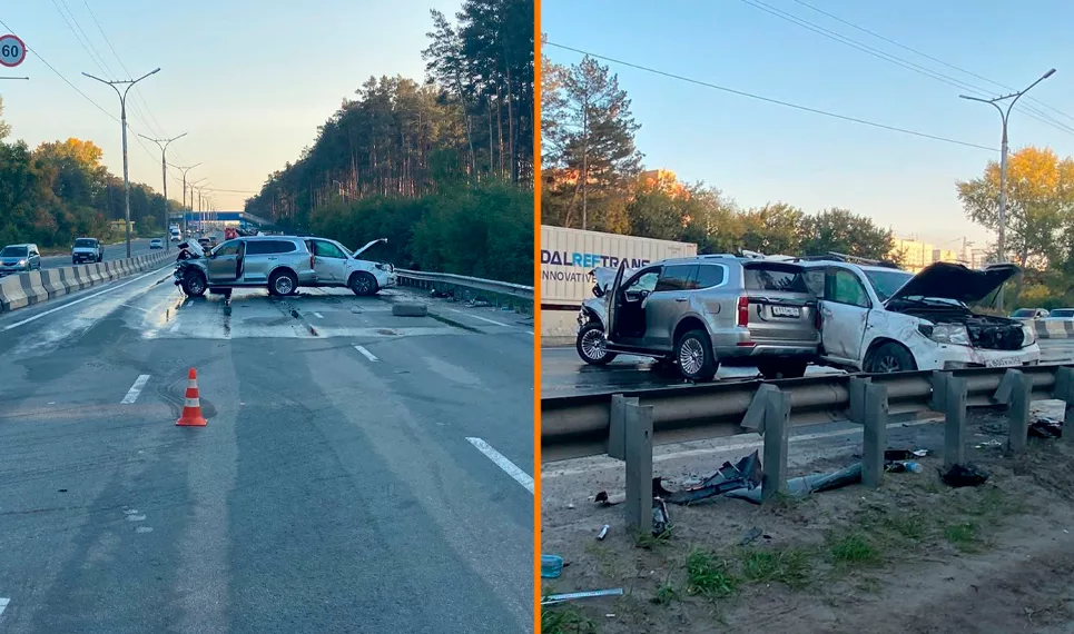 Лобовое внедорожников с тремя пострадавшими произошло на Бердском шоссе