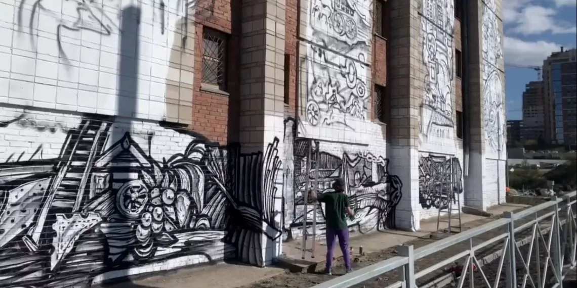 Огромный мурал об истории Новосибирска скоро дорисуют на Серебренниковской