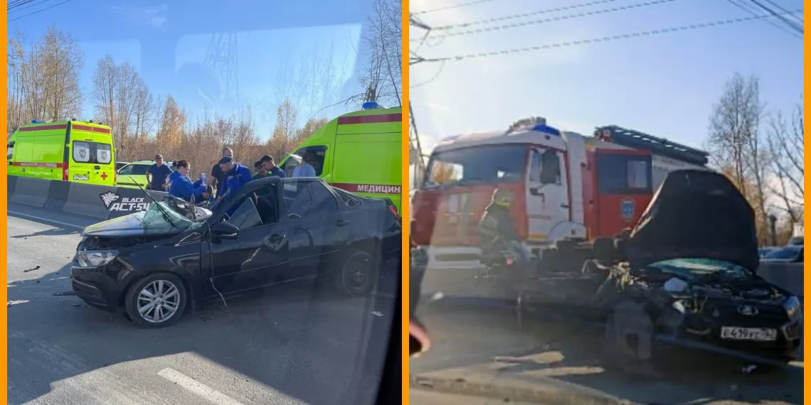 Седан столкнулся с грузовиком в Октябрьском районе