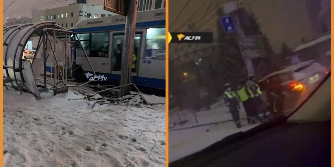 В Новосибирске внедорожник влетел в остановку «Театр «Глобус»