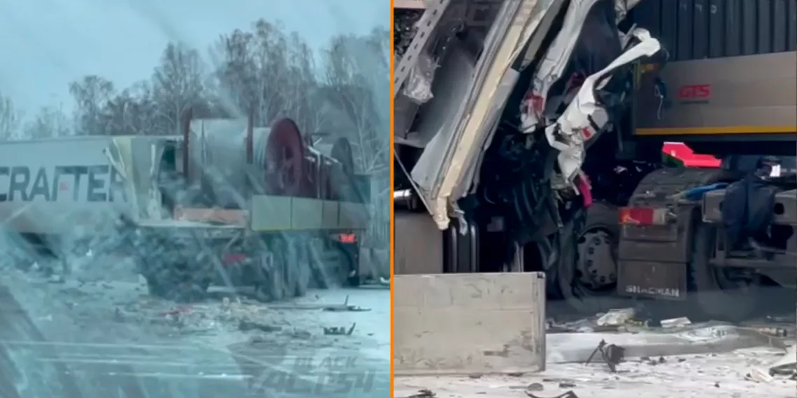 Три грузовика разбились друг о друга под Новосибирском