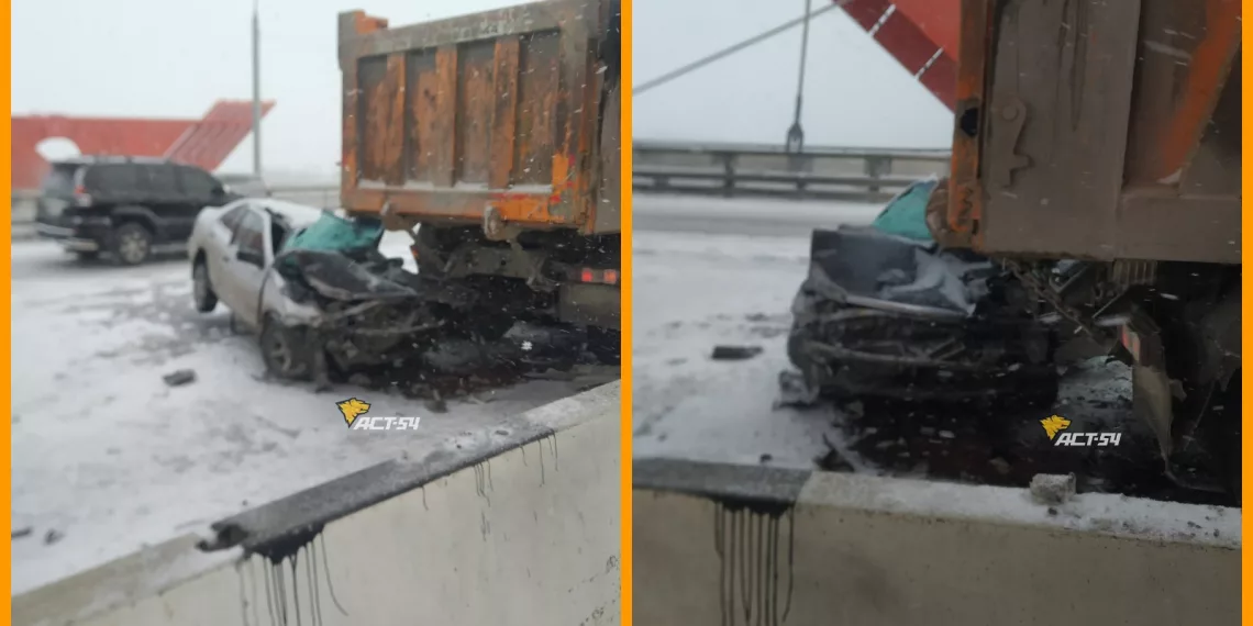 Новосибирец влетел в самосвал на Бугринском мосту