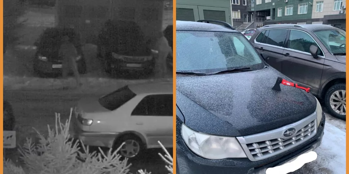 В Новосибирске неизвестная пара под покровом ночи вонзила топор в капот припаркованной машины