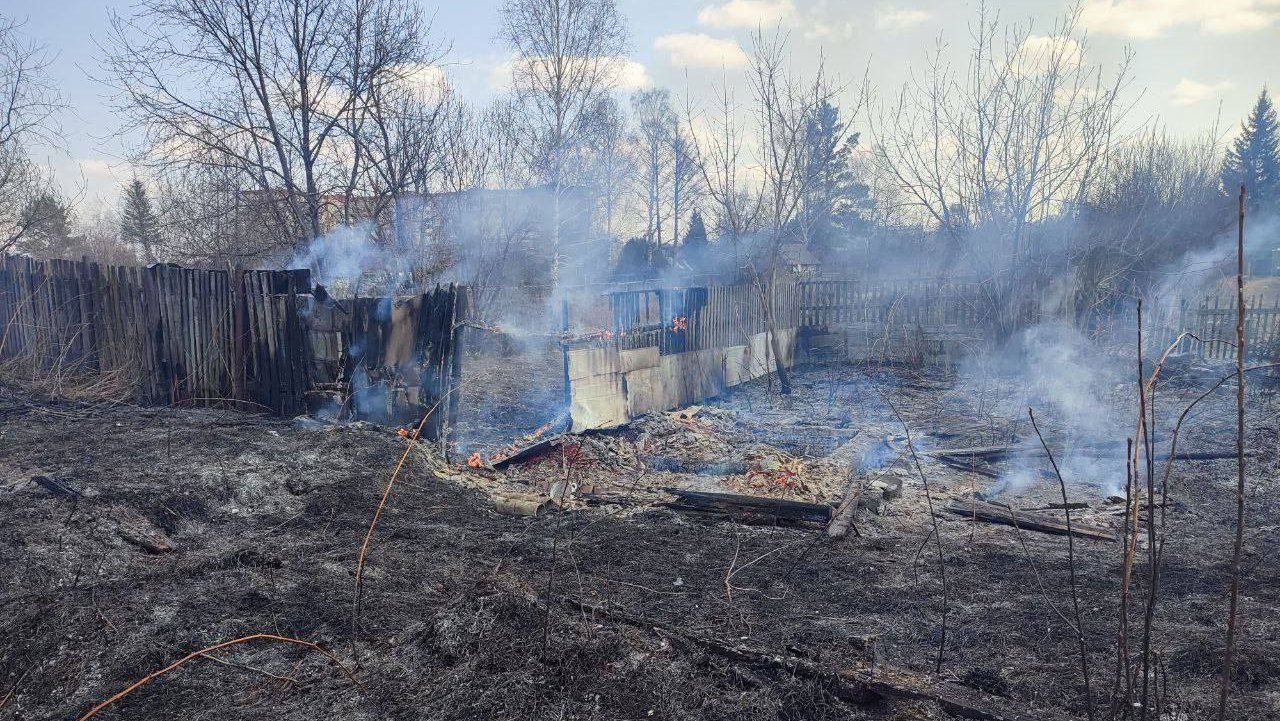 В Новосибирске почти полсотни огнеборцев два часа тушили пожар возле СНТ 