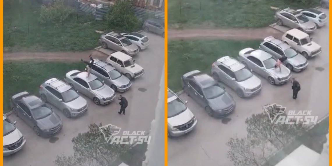 В Новосибирске акробат прошел по крыше чужого Mercedes на руках