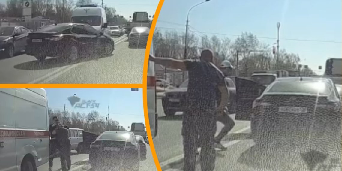 В Новосибирске на проезжей части подрались водители скорой помощи и седана