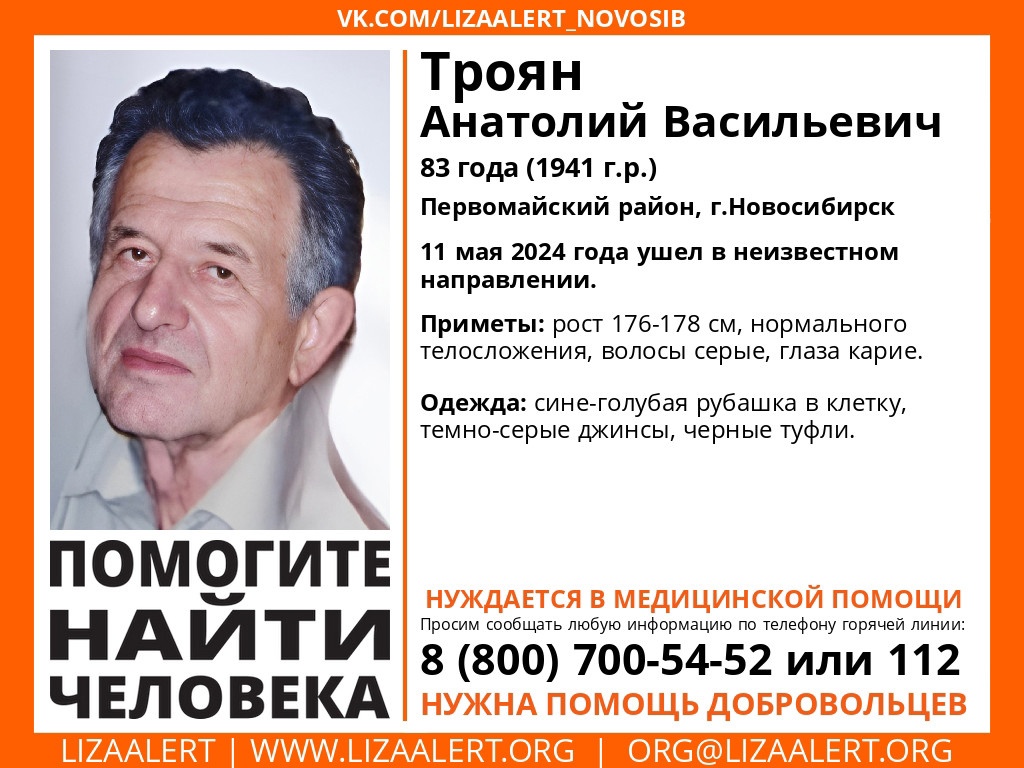 В Новосибирске больше недели не могут найти 83-летнего Анатолия Трояна |  НДН.Инфо