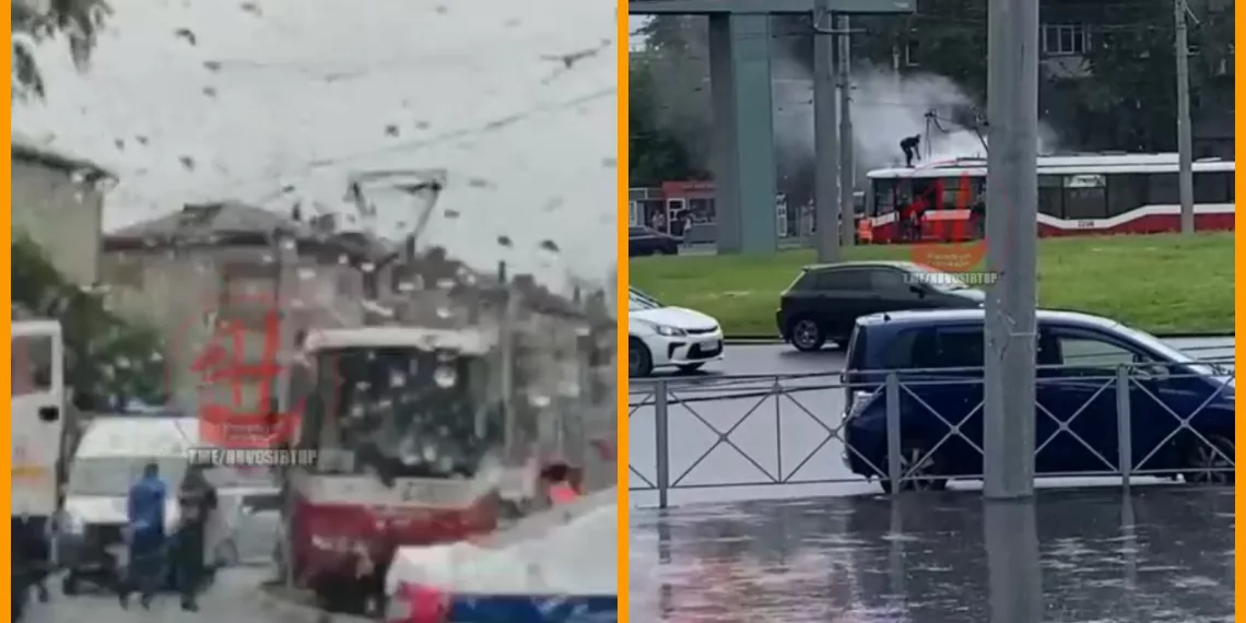 В Новосибирске загорелся трамвай — водитель пытался потушить пожар