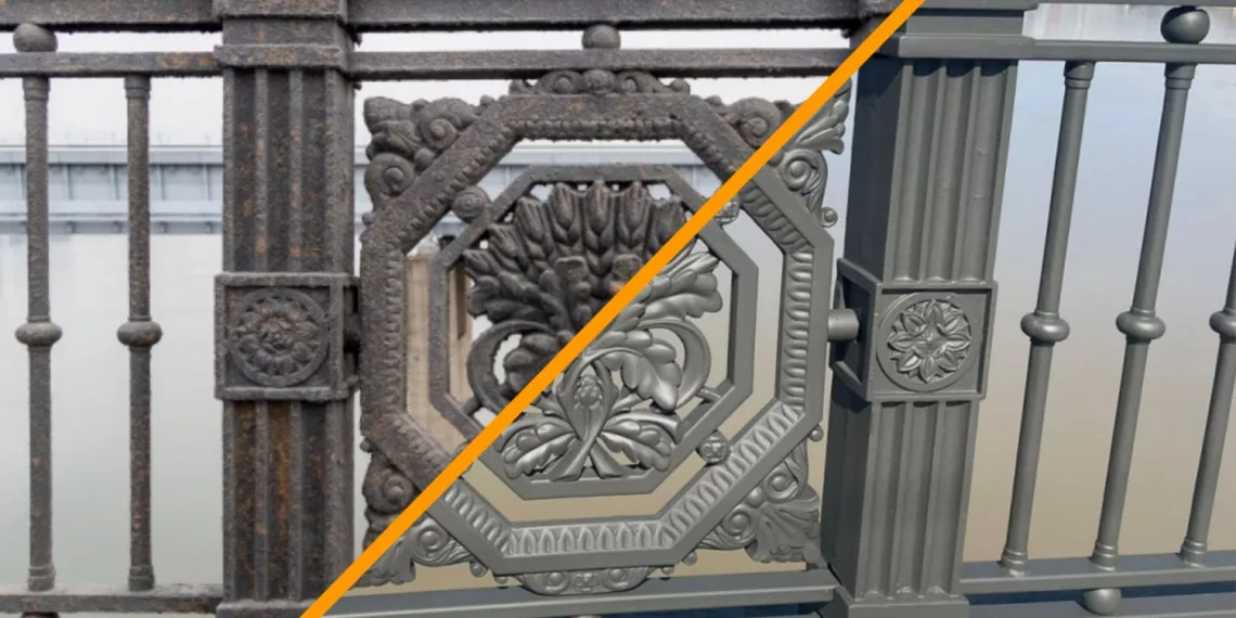 Копию исторического ограждения начали устанавливать на Октябрьском мосту