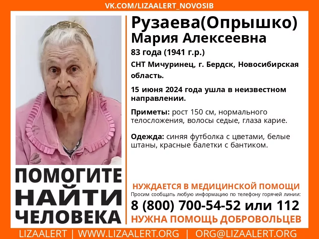 Под Новосибирской областью пропала 83-летняя Мария Рузаева | НДН.Инфо