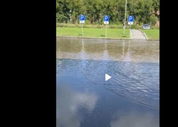 Огромная лужа появилась у парковки на Петухова в Новосибирске