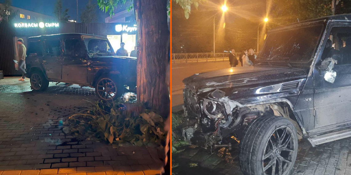 Mercedes пролетел через ограду в большой тополь на проспекте Дзержинского