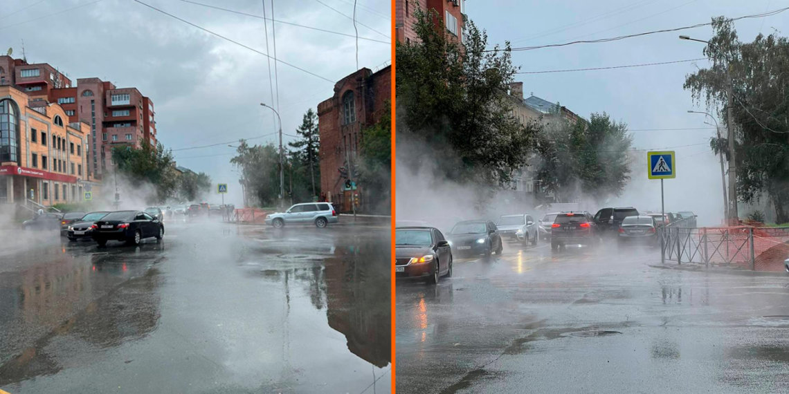 Труба с кипятком рванула у Нарымского сквера в Новосибирске