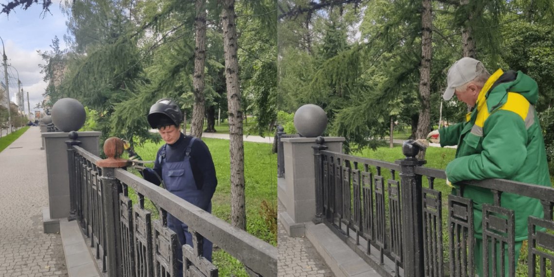 Вандалы украли чугунный шар с забора Первомайского сквера в Новосибирске