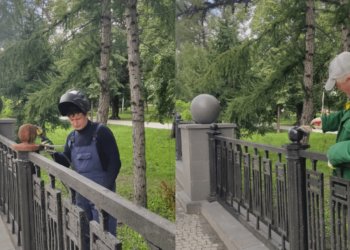 Вандалы украли чугунный шар с забора Первомайского сквера в Новосибирске