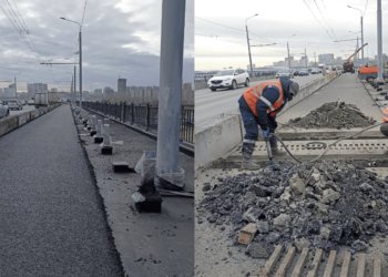 На Октябрьском мосту в Новосибирске завершили укладку асфальта
