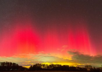 «Всё озарилось красным заревом»: яркое северное сияние поймал в объектив новосибирский астрофотограф