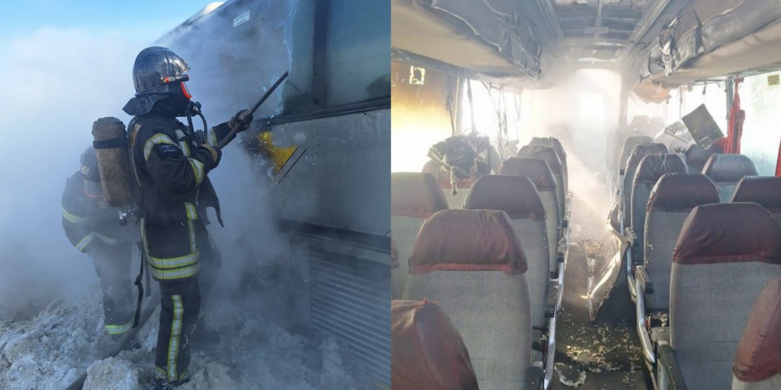 Автобус загорелся на трассе в Алтайском крае