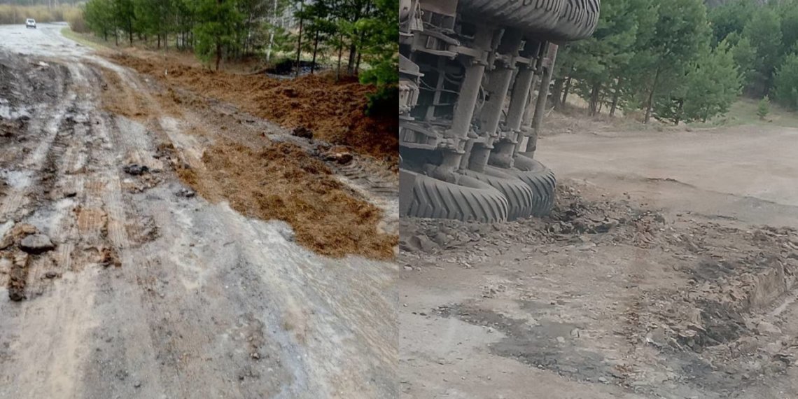 Большегрузам запретили ездить по разбитой дороге в Елбань Новосибирской области