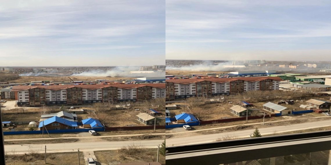 Масштабный пожар произошел из-за горения сухой травы в поле Оби