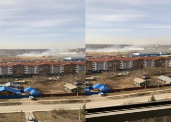 Масштабный пожар произошел из-за горения сухой травы в поле Оби