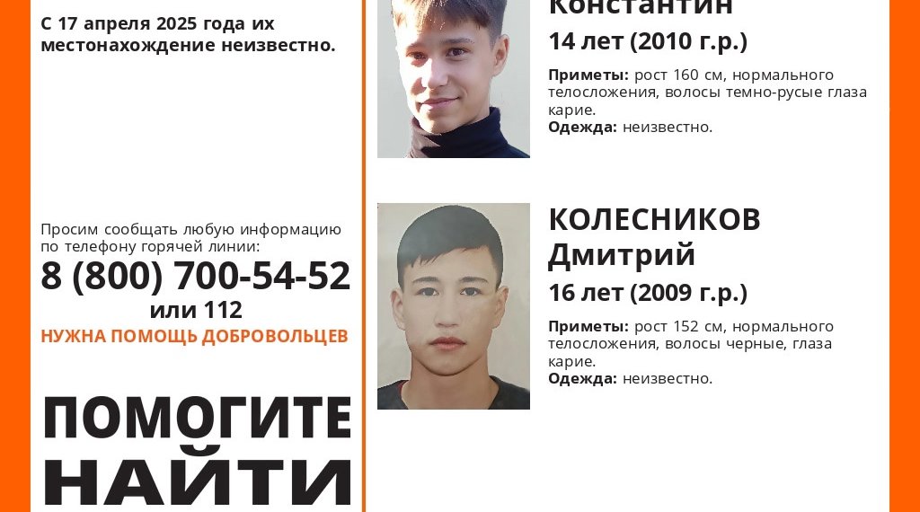 В Калининском районе Новосибирска пропали два брата 14 и 16 лет
