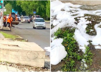 Новосибирцы заметили, как моют асфальт с шампунем