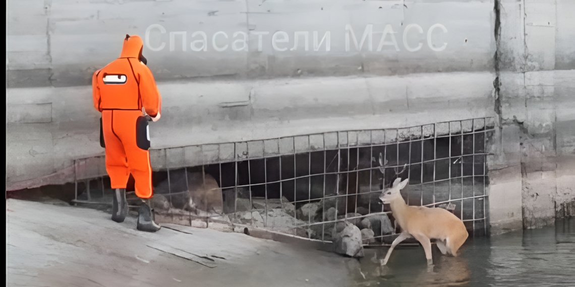 Новосибирские спасатели вытащили из реки косулю