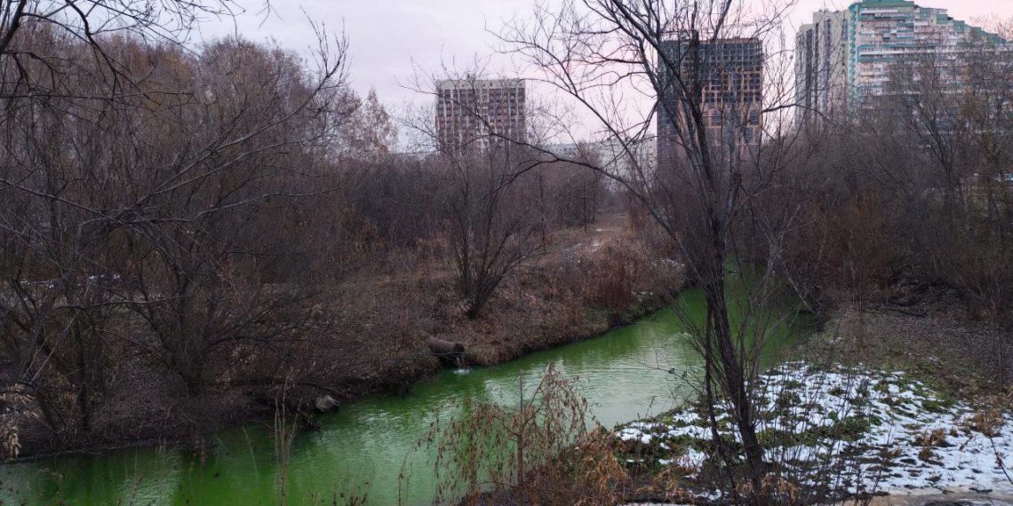 Река Каменка окрасилась в зеленый цвет в Новосибирске