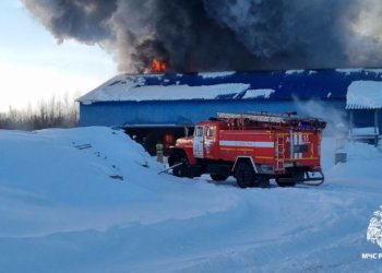 Склад с пиломатериалами загорелся в пригороде Новосибирска