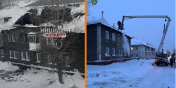 Крыша многоквартирного дома обрушилась в Кемерове из-за снега