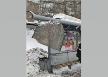 В Новосибирске под тяжестью снега разрушился остановочный павильон