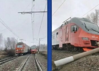 Поезд наехал на упавшую опору контактной сети в Новосибирской области