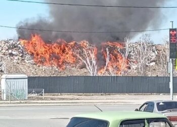 Мусорный полигон на Гусинобродском шоссе вспыхнул в Новосибирске