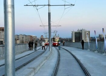 Трамваи начали ходить по эстакаде левобережной транспортной развязки четвёртого моста в Новосибирске