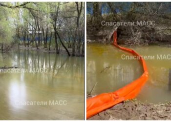 Рапсовое масло из контейнеровоза разлилось на Мочищенском шоссе и попало в реку — на месте работают спасатели