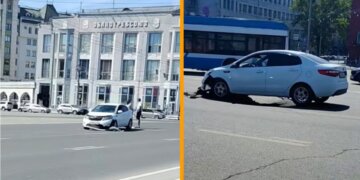 «Разбили только машину, сами все живы»: автомобиль провалился в яму на площади Ленина