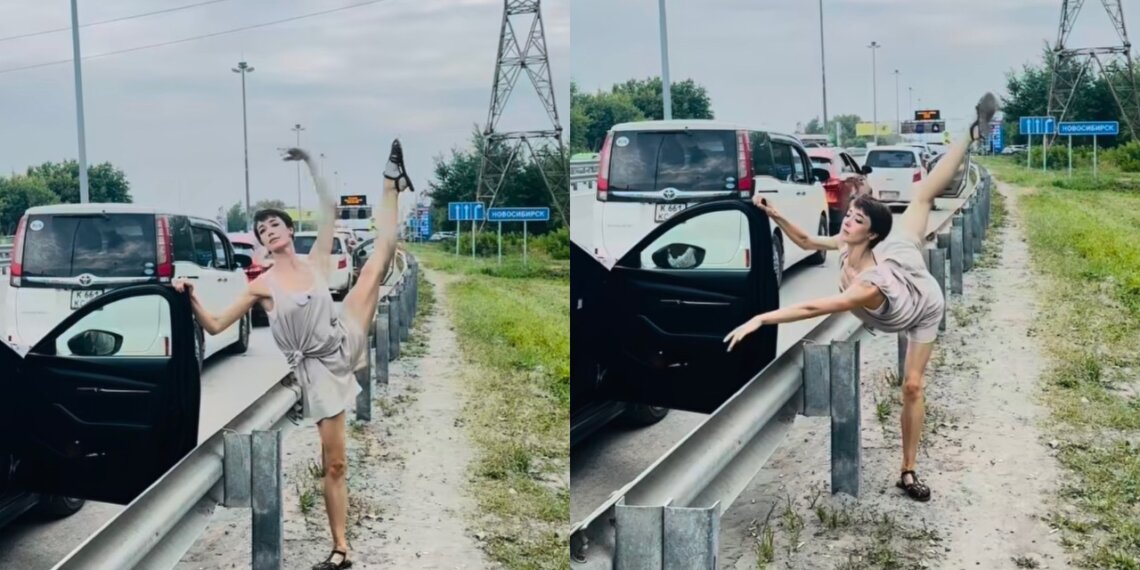 В Новосибирске солистка НОВАТа станцевала балет в очереди на заправку