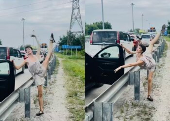 В Новосибирске солистка НОВАТа станцевала балет в очереди на заправку