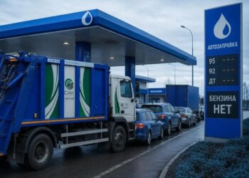 Гигантские очереди на АЗС Новосибирска парализуют вывоз мусора