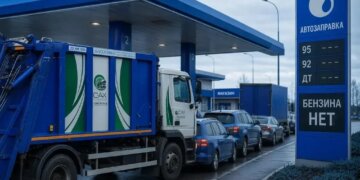 Гигантские очереди на АЗС Новосибирска парализуют вывоз мусора
