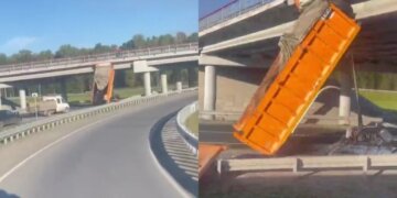 Кузов самосвала оторвался после столкновения с путепроводом под Новосибирском