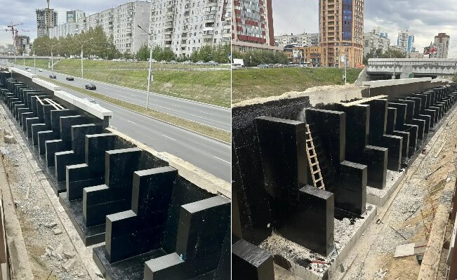 На Ипподромской магистрали в Новосибирске строители возвели подпорную стену.