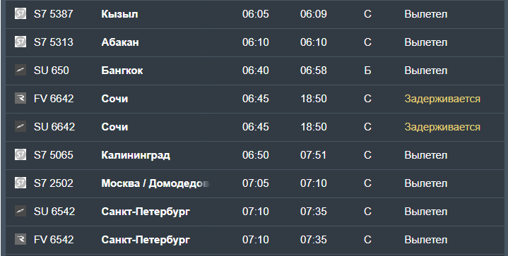 В Толмачёво задержано 11 рейсов, один борт опаздывает почти на 12 часов